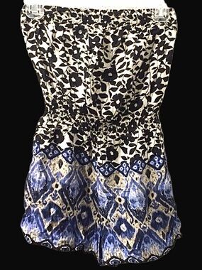 xhilaration Black floral and blue tribal print sleeveless romper